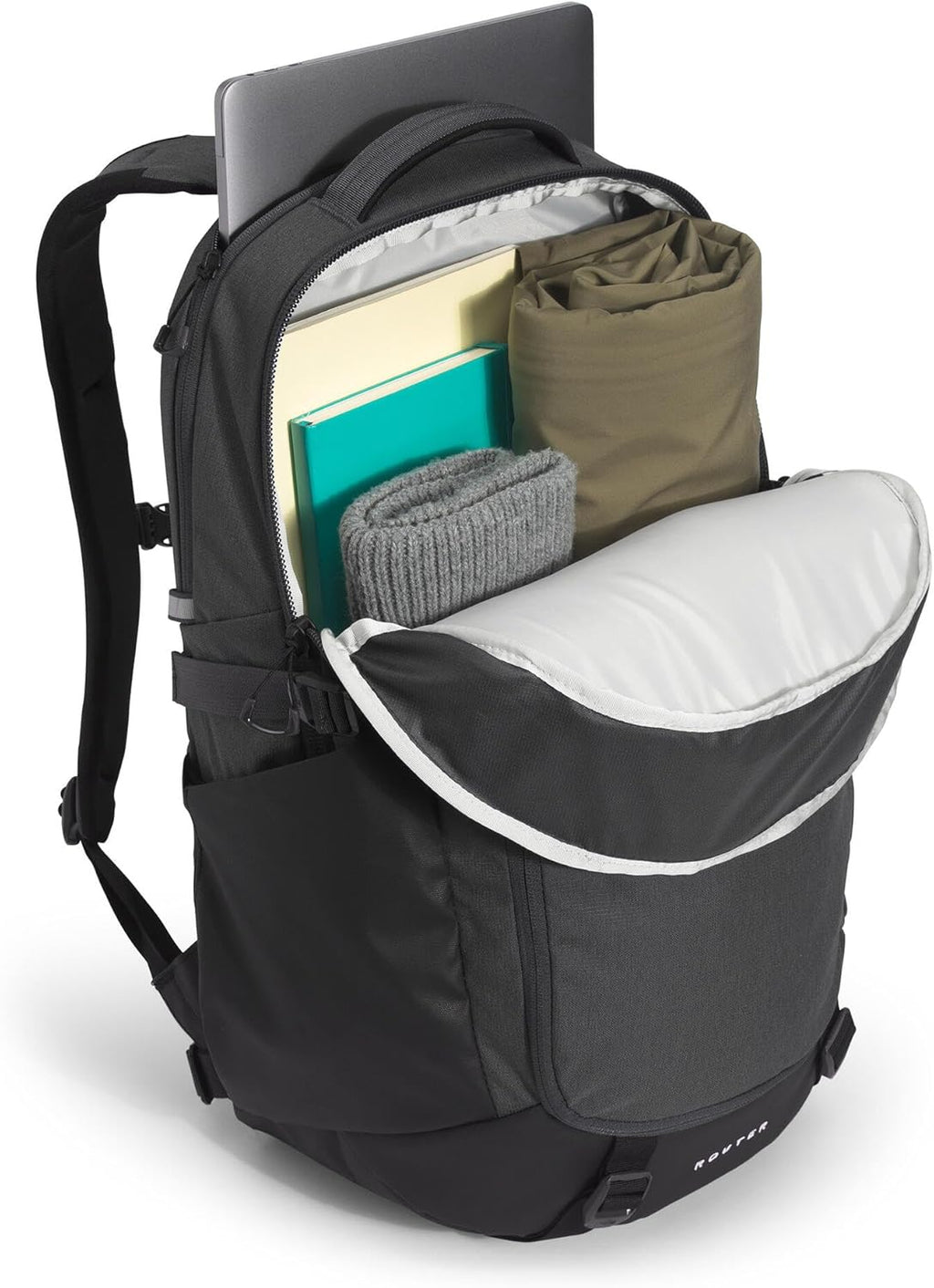 The North Face Router Everyday Laptop Backpack - Daypack, Water Repellent, Laptop Sleeve, Reflective Details, Asphalt Grey Light Heather/TNF Black-NPF, One Size