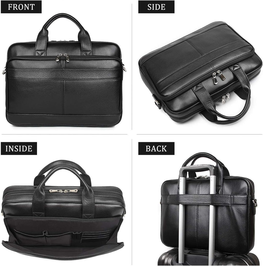 Augus Leather Messenger Bag for Men Vintage Travel Backpack 17 inch laptop Briefcase Shoulder Bags