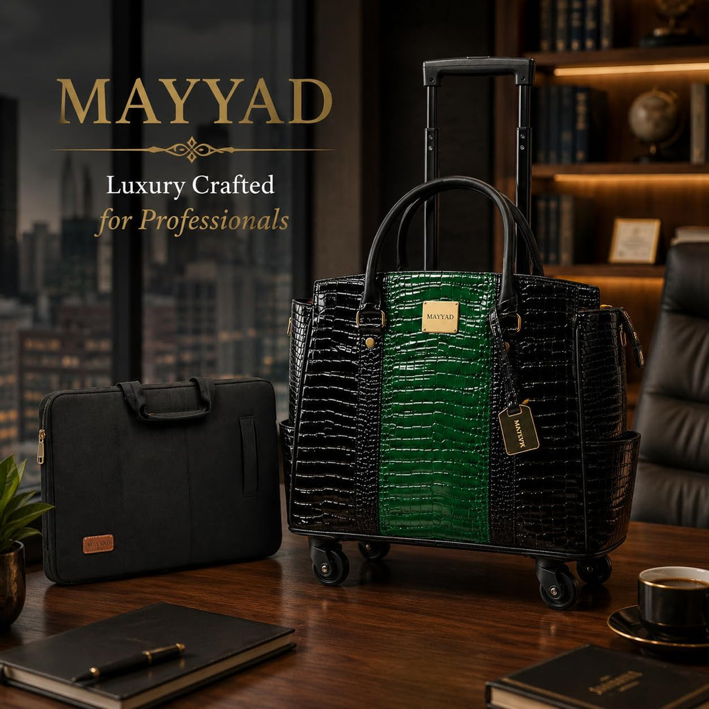 Rolling Laptop Bag for Women with Wheels & Handle Luxury Pure Leather Embossed Work Bag with Laptop Sleeve Travel Briefcase