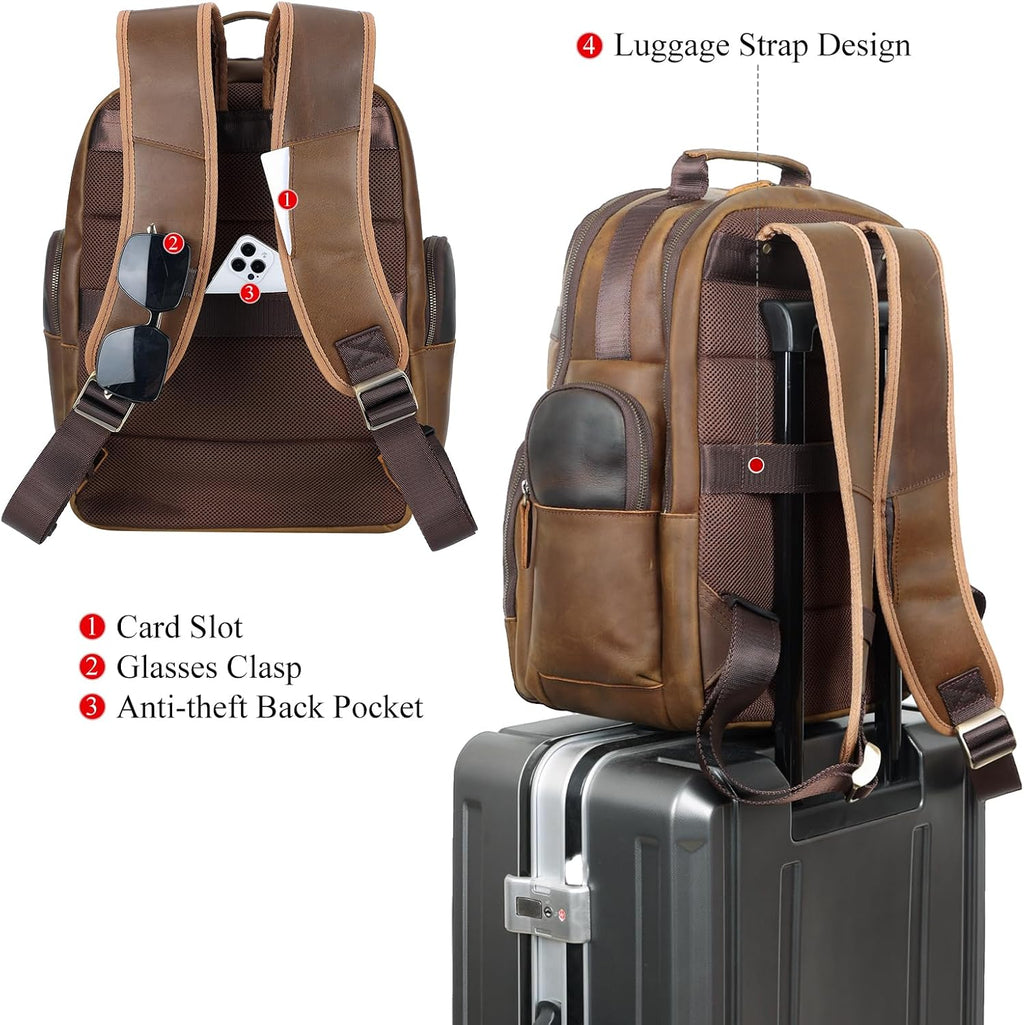 TIDING Men's Vintage Leather Backpack 15.6' Laptop Bag Large Capacity Business Travel Hiking Shoulder Daypacks