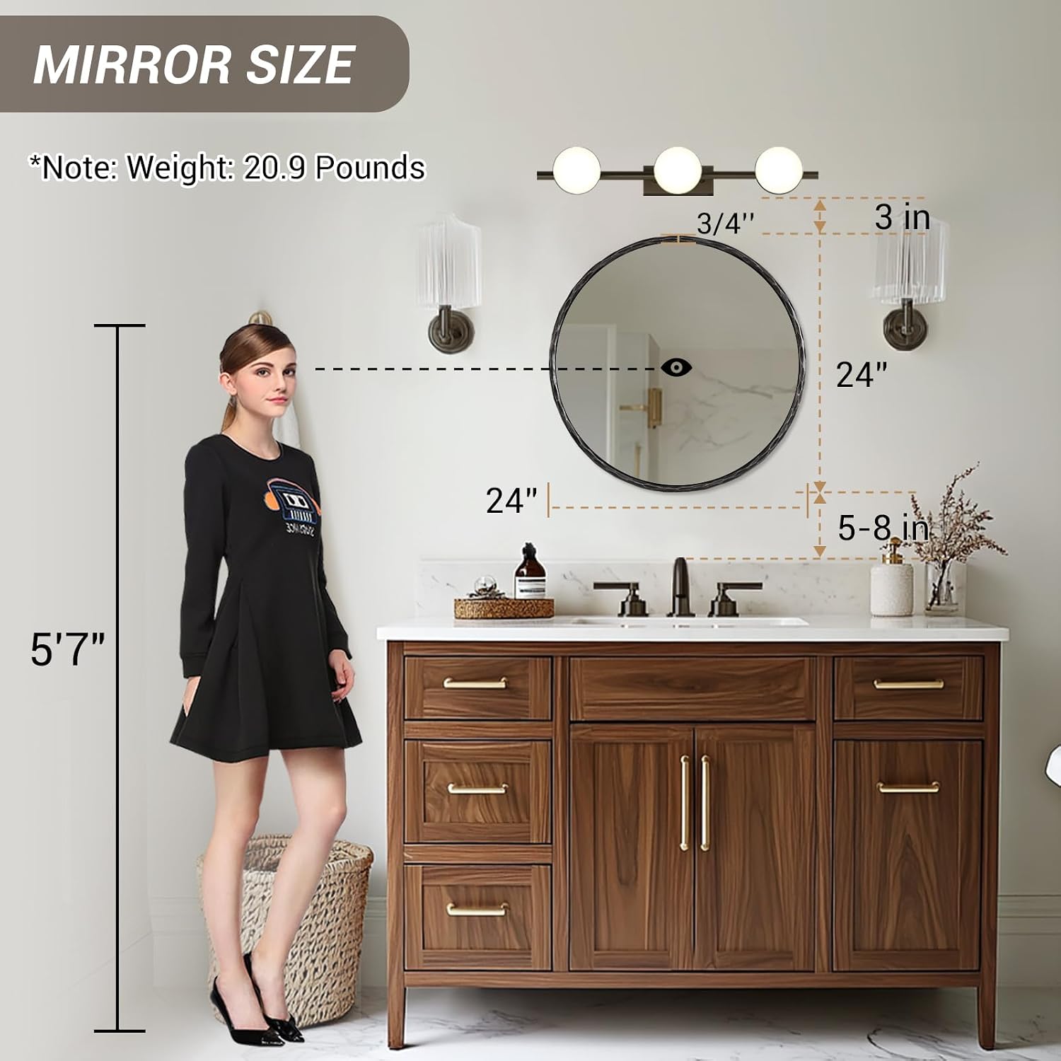 ANDY STAR Hand-Forged Round Mirror for Wall, 24 Inch Black Solid Steel Antique Rounded Bathroom Mirror, Vintage Hammered Metal Frame Circle Mirror for Wall Decor, Vanity, Bedroom, Entryway