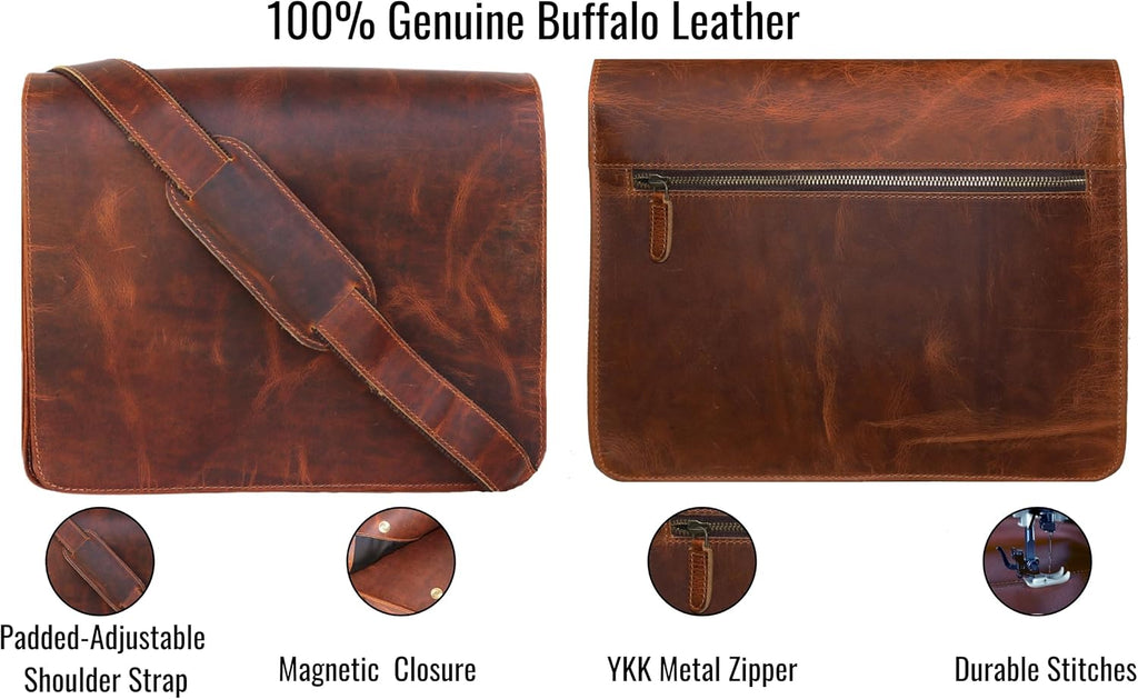 13' leather messenger bag laptop case office briefcase gift for men computer distressed shoulder bag