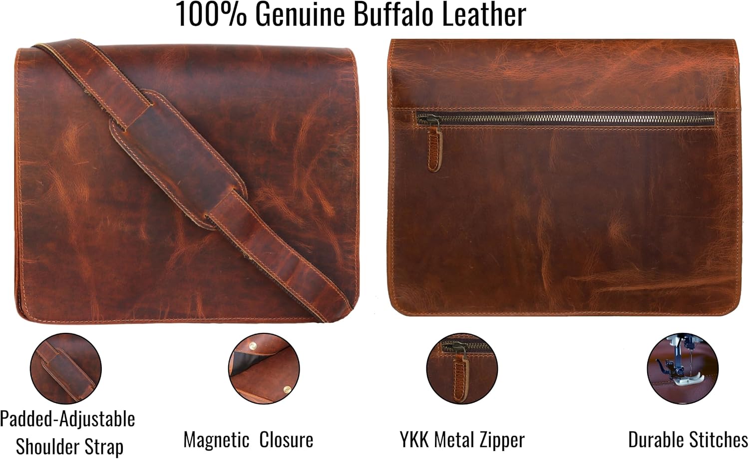 13' leather messenger bag laptop case office briefcase gift for men computer distressed shoulder bag