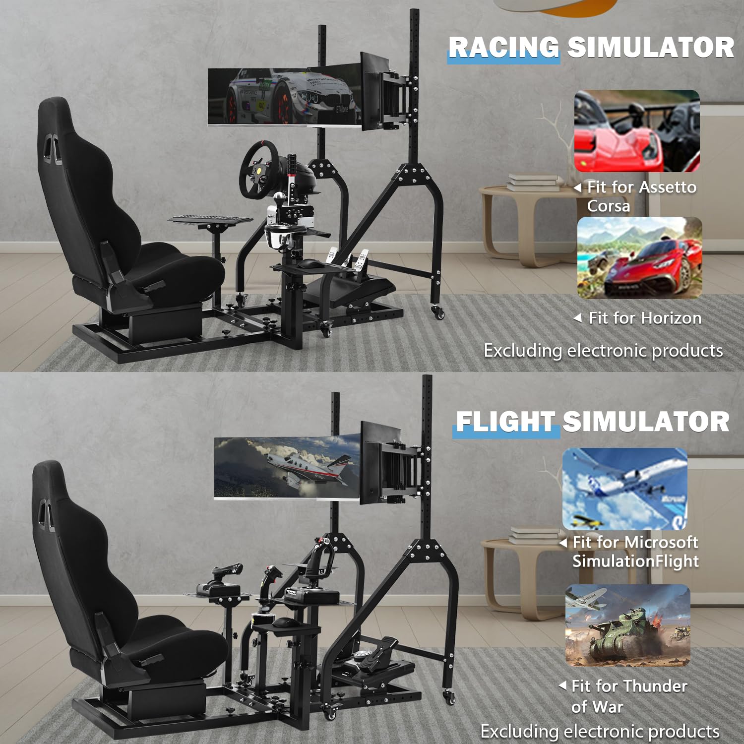 Anman Pro Flight Racing Simulator Cockpit with Triple Monitor Stand, Adjustable Frame for Direct Drive Wheels (≤10Nm), Fits 27/32 inch Screens