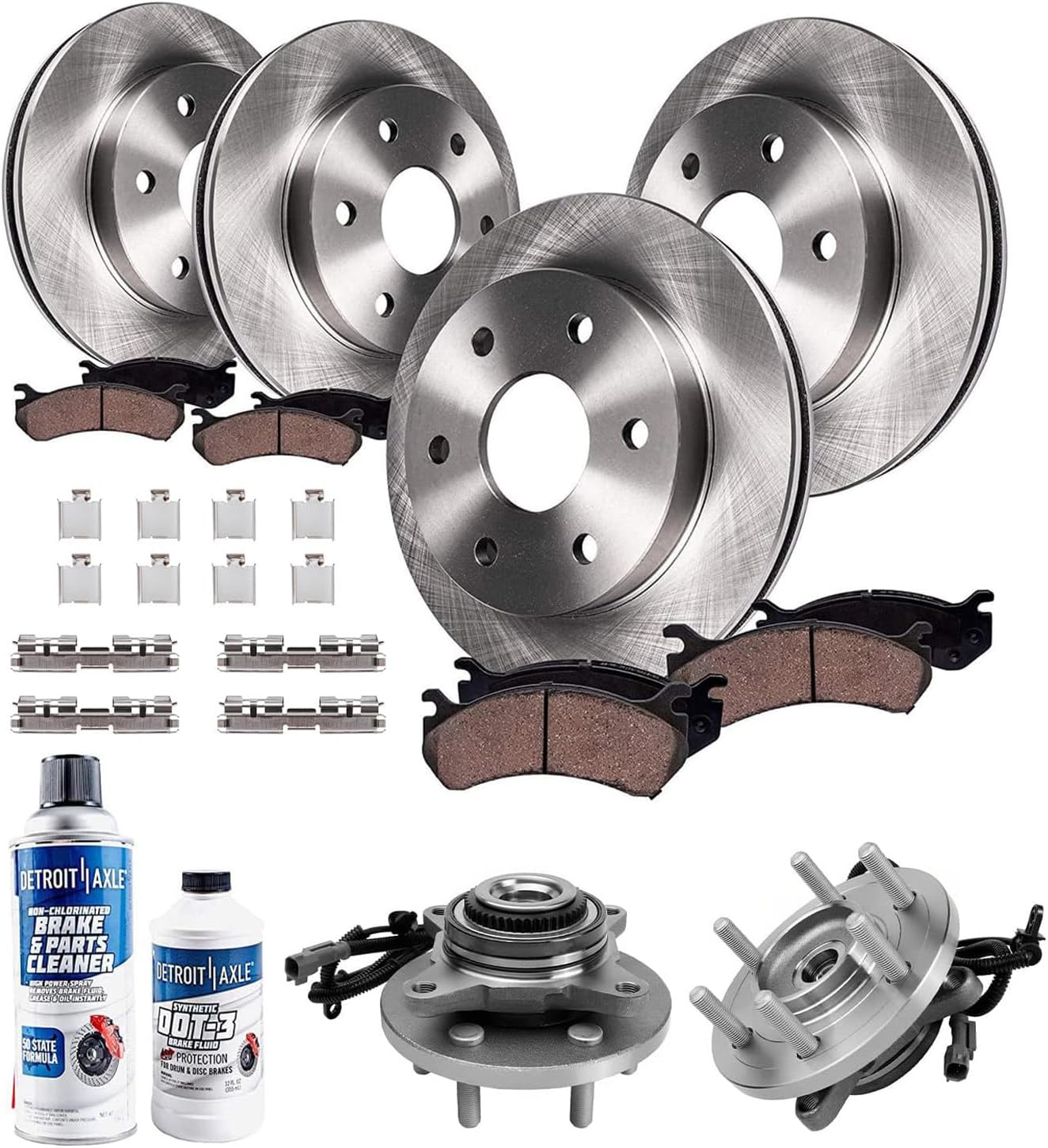 Detroit Axle - RWD Brake Kit for Ford 2018 2019 2020 F-150 Disc Brake Rotors Ceramic Brake Pads Wheel Hub Bearings Replacement : 13.78 inch Front and 13.70' inch Rear Rotor
