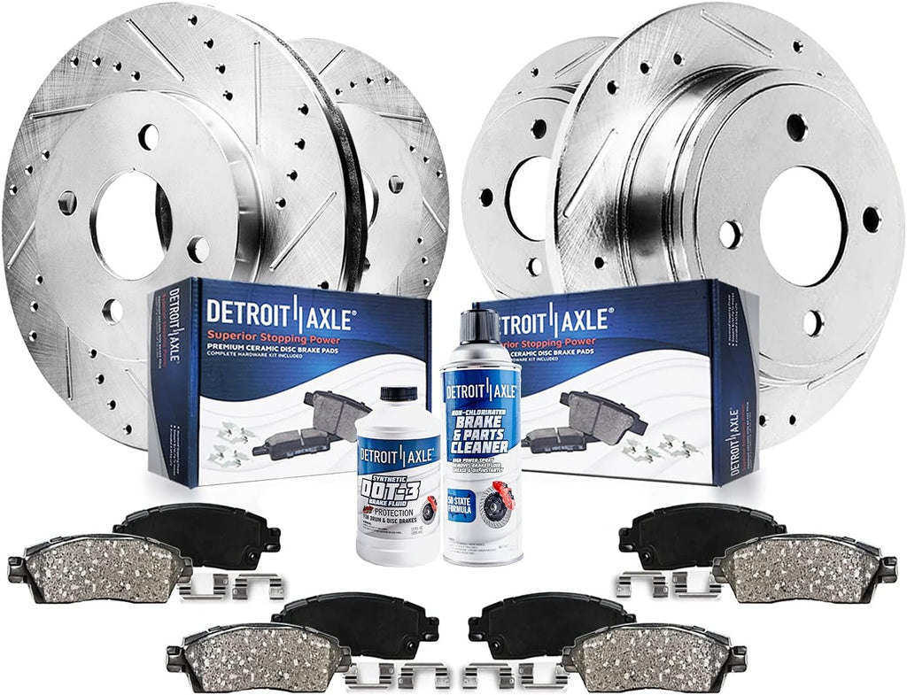 Detroit Axle - Brake Kit for 2018-2021 Ford EcoSport, 11.81' inch Front and 10.67' inch Rear Drilled and Slotted Disc Brake Rotors Ceramic Brake Pads with Hardware 2019 2020 Replacement