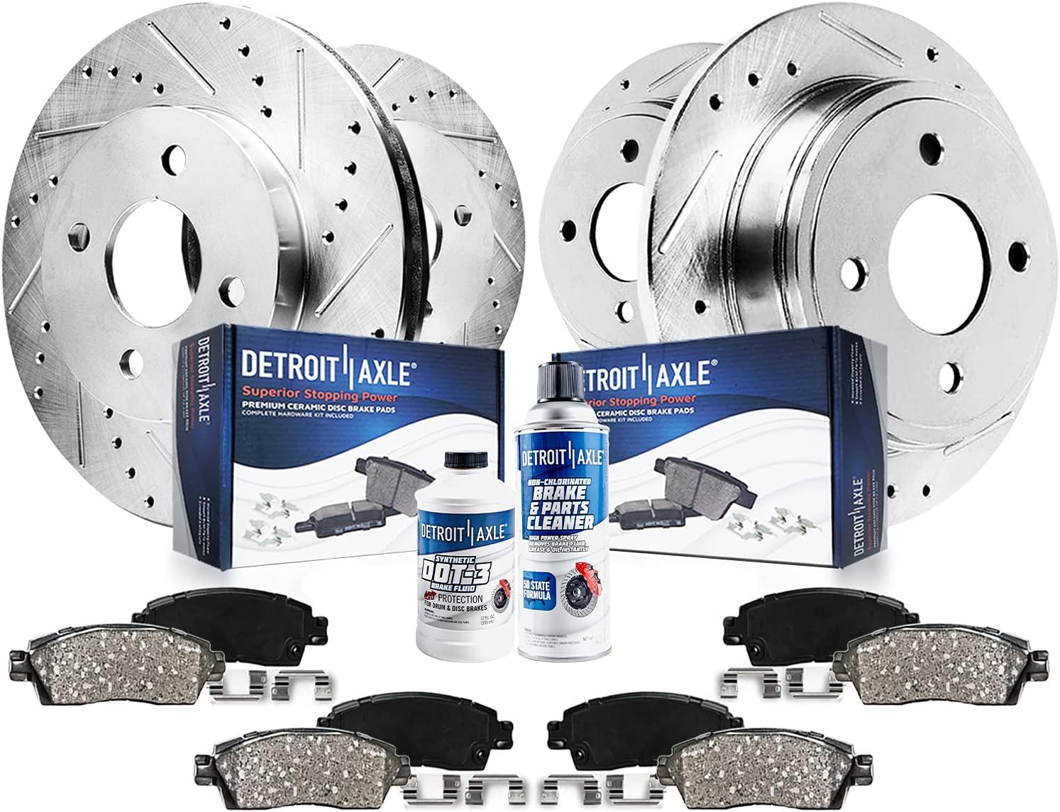 Detroit Axle - Brake Kit for 2018-2021 Ford EcoSport, 11.81' inch Front and 10.67' inch Rear Drilled and Slotted Disc Brake Rotors Ceramic Brake Pads with Hardware 2019 2020 Replacement