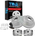 TRQ Performance Rear Brake Pad and Rotor Set Ceramic Vented Coated Rotors Calipers Compatible with 2005 Chevrolet Silverado 1500