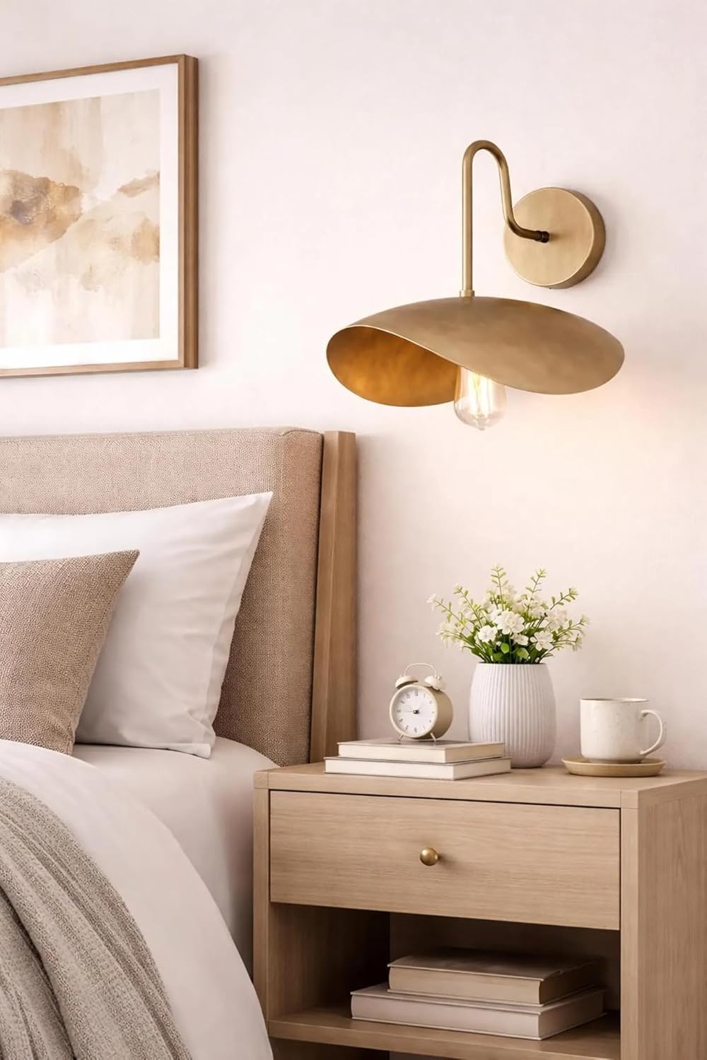 Modern Brass Wall Sconce Minimalist Gold Wall Light, Mid Century Metal Wall Lamp for Bedroom, Living Room, Hallway, Bathroom Vanity, Hardwired Indoor Decorative Lighting Fixture (Antique Black)