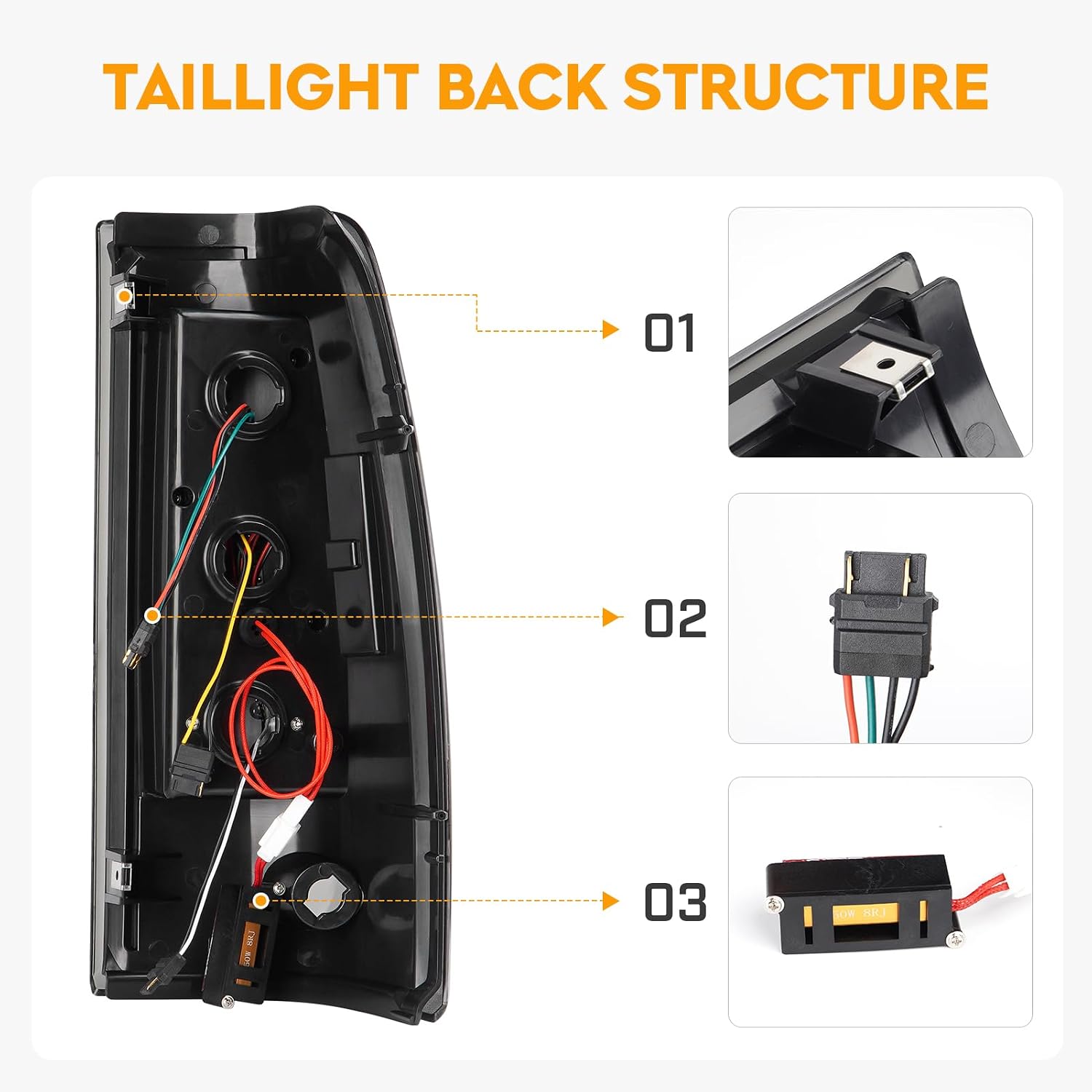 LED Tail Light + 3rd Third Brake Light Kit Fit for Chevy Silverado 1500 2500 2003-2006, for GMC Sierra 1500 2500 3500 2004-2006, for Silverado & Sierra Classic 2007, Black Housing Smoke Lens 3 Pcs
