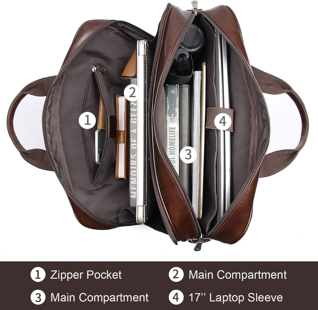 Augus Business Travel Briefcase Genuine Leather Duffel Bags for Men Laptop Bag fits 15.6 inches Laptop