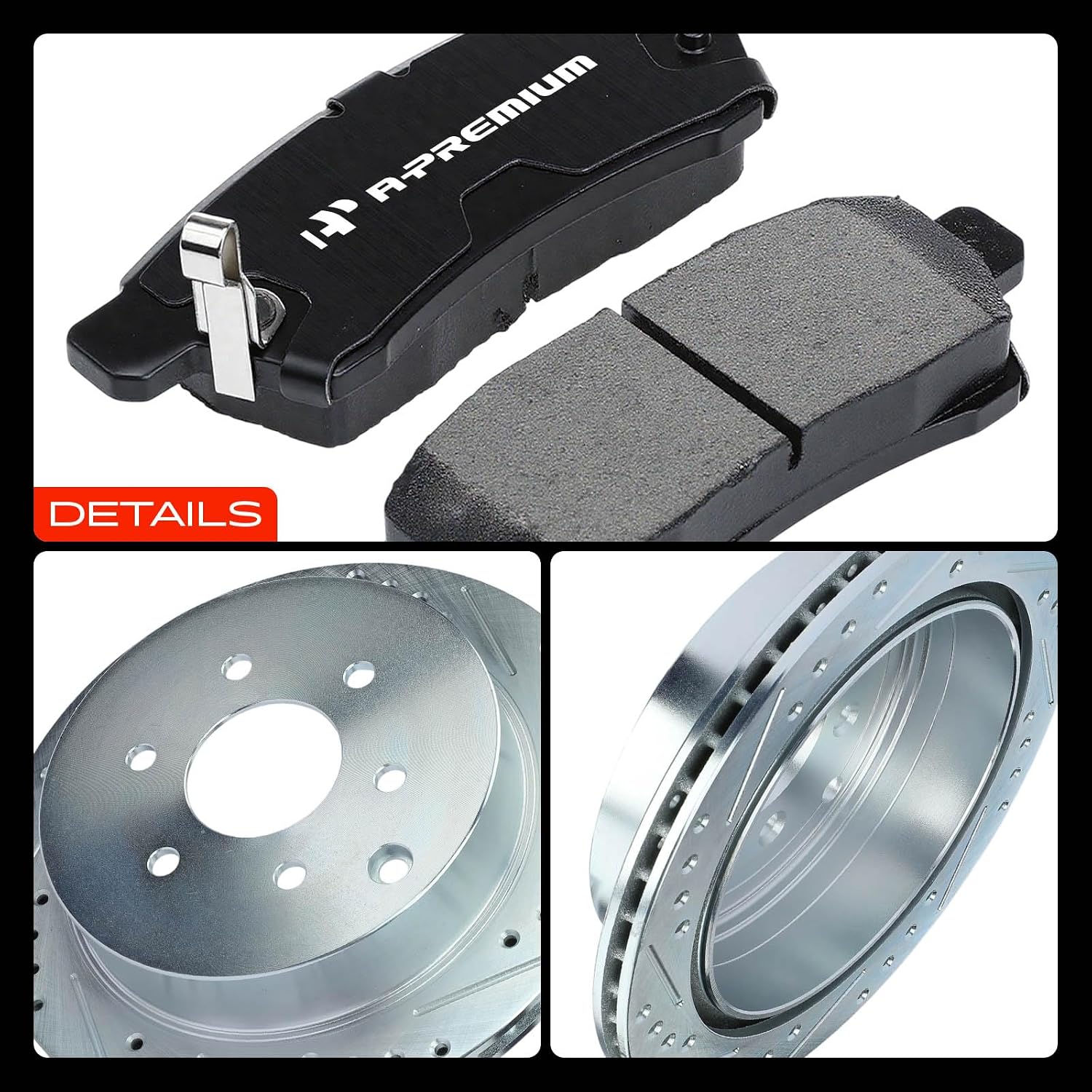 A-Premium 11.24 inch (285.5mm) Rear Drilled and Slotted Disc Brake Rotors + Ceramic Pads Kit Compatible with Select Nissan and Suzuki Models - Frontier 2005-2019, Xterra 2005-2015, Equator 2009-2012