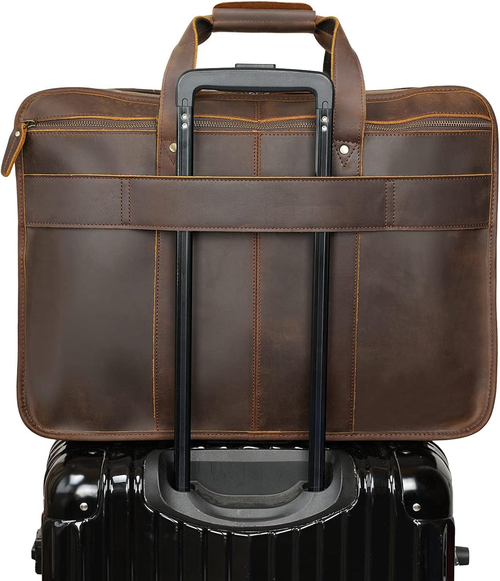 Polare 18.5' Full Grain Leather Laptop Briefcase Messenger Bag Tote For Men Large Fits 17.3' Laptop