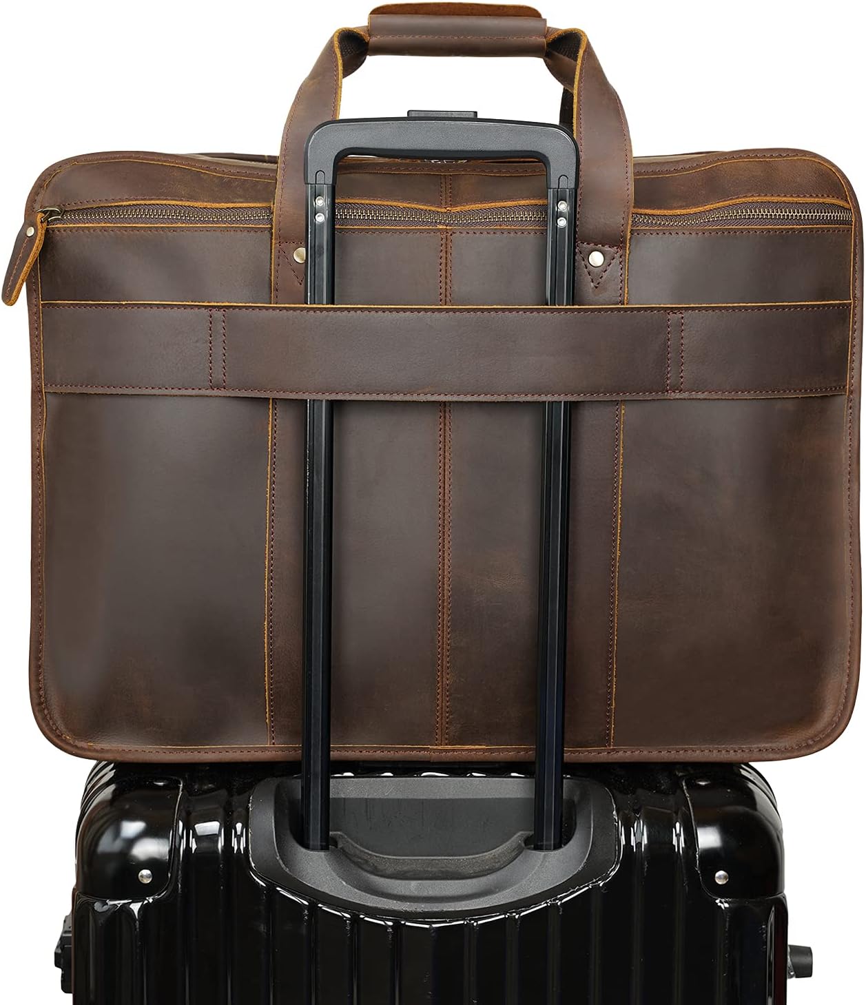 Polare 18.5' Full Grain Leather Laptop Briefcase Messenger Bag Tote For Men Large Fits 17.3' Laptop