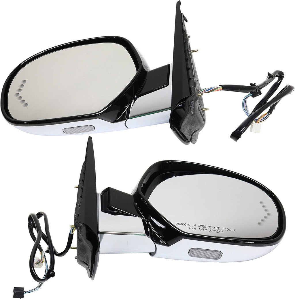 Garage-Pro Power Heated Side Mirrors for Cadillac Escalade ESV 2007-2014, Driver Passenger Side, Power Fold, Signal Light, Memory, Puddle Lamp, Chrome, Without Blind Spot Monitor