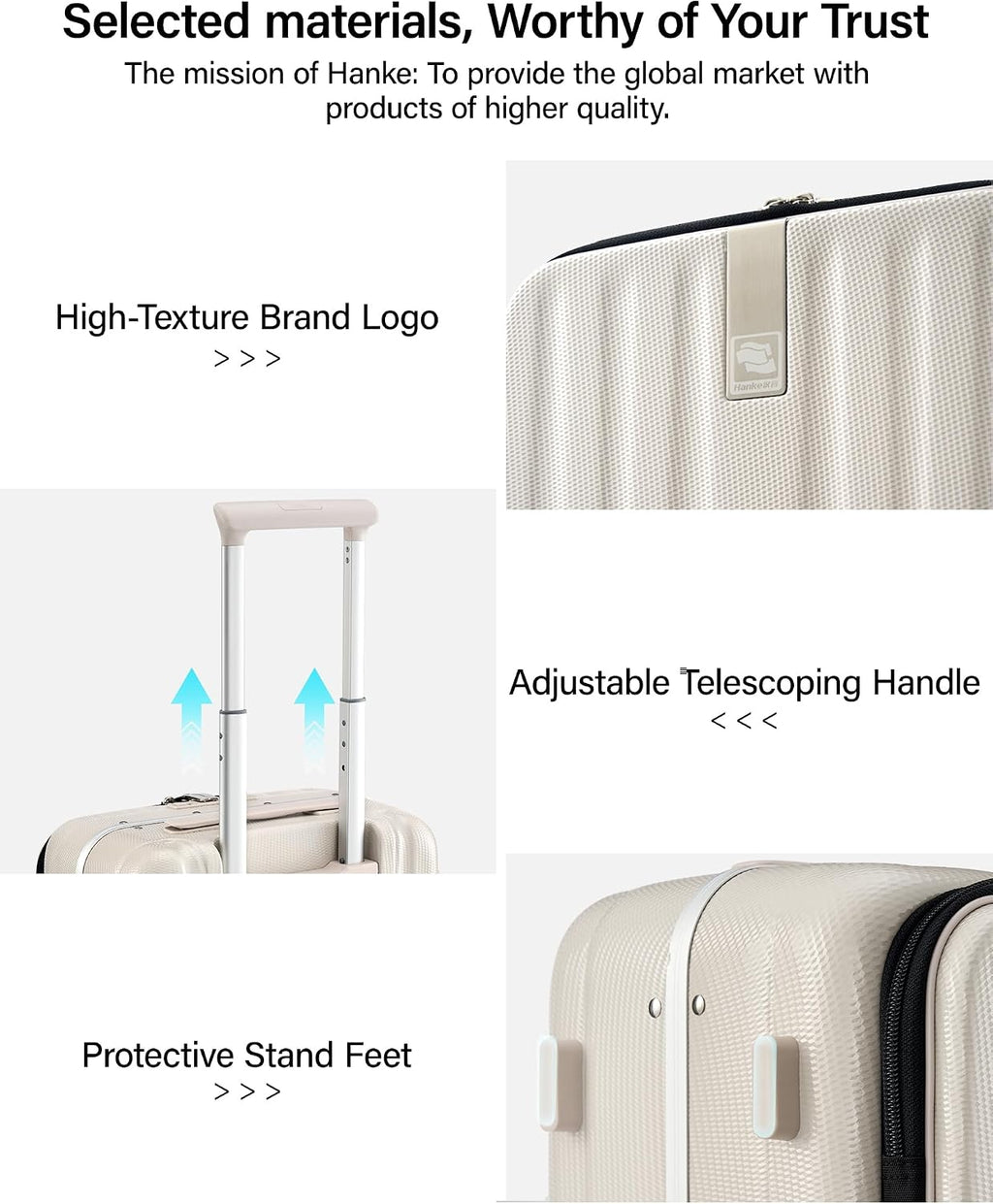 Hanke 24 Inch Checked Luggage PC Hard Case Luggage Top Opening Aluminum Frame Travel Luggage Suitcases with Wheels for Woman Men.(Ivory white)