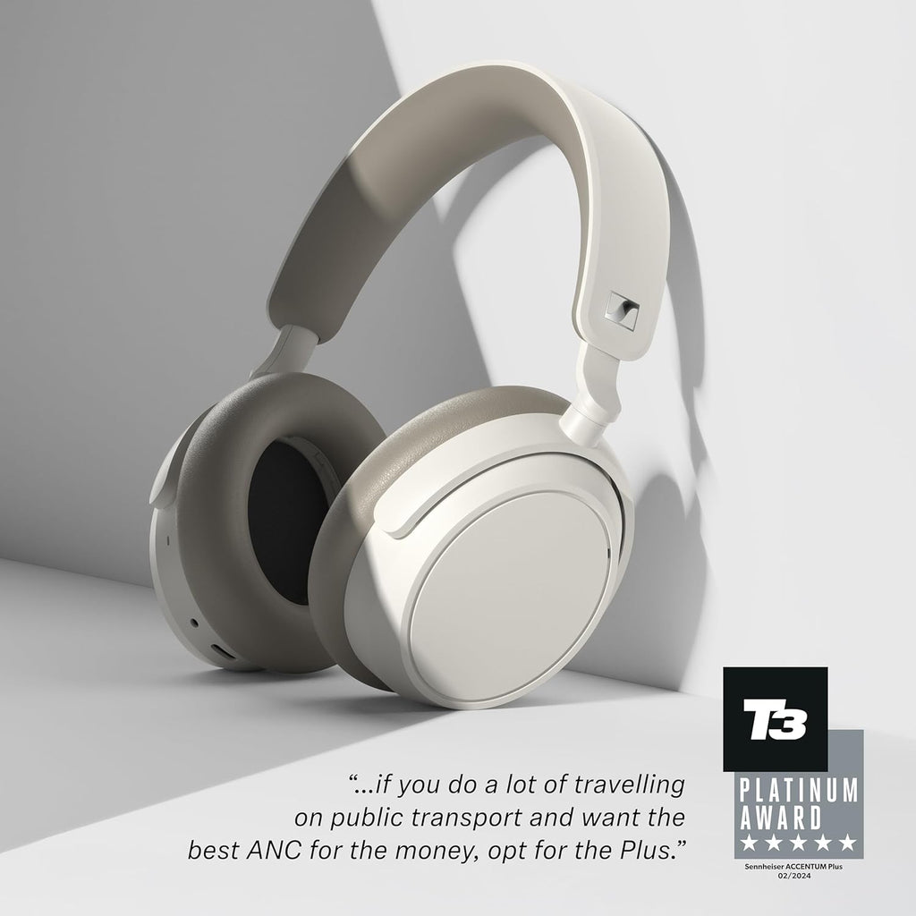 Sennheiser ACCENTUM Plus Wireless Bluetooth Noise Cancelling Headphones - Quick-Charge Feature, Up to 50HR Playtime, Adaptive Hybrid ANC, for Traveling, School & Work, White