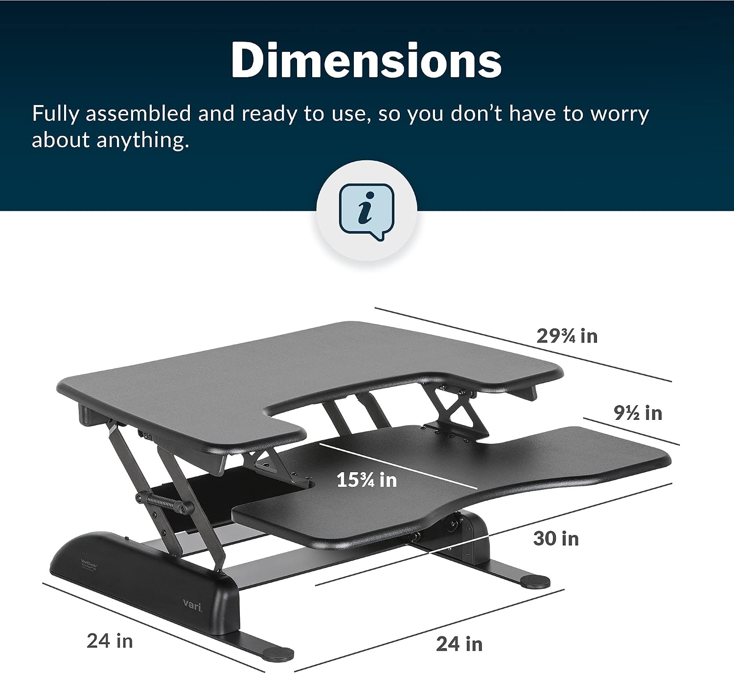 Vari VariDesk Pro Plus 30 Height Adjustable Standing Desk Converter for Home Office - Sit to Stand Desk with 11 Height Settings, Spring-Assisted Lift, and Weighted Base - Fully Assembled, Black