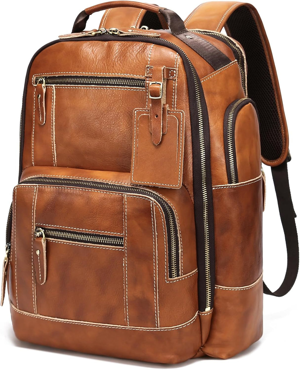 LANNSYNE Vintage Genuine Leather Backpack for Men, 15.6' Laptop Backpack Camping Travel 24L Rucksack