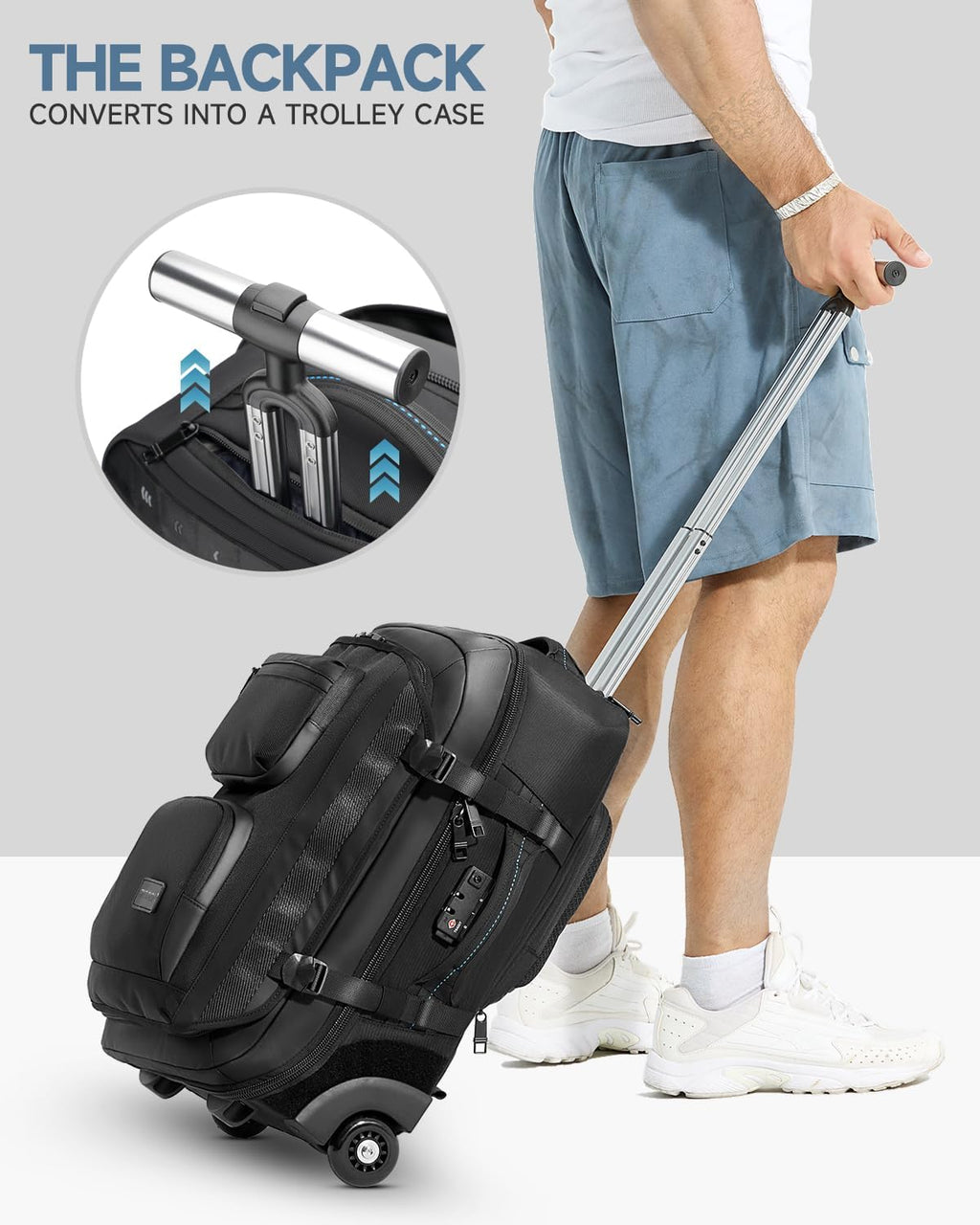 Carry on backpack with wheels, Rolling backpack with Dry-Wet Pocket, TSA Lock, Laptop Compartment, Water-Resistant for Men Women, Work, Air Travel（3-Piece Set-Includes Toiletry & Storage Bag）