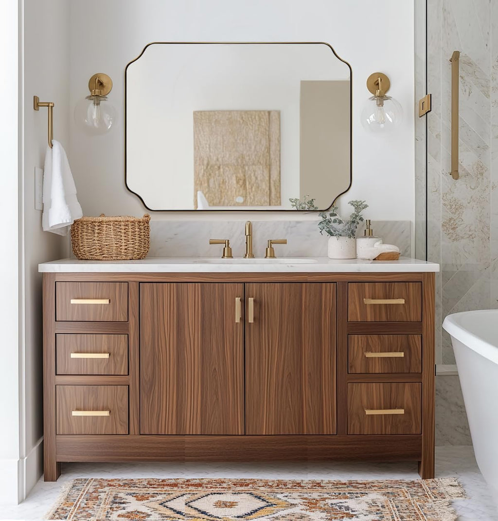 ANDY STAR 30'x40' Gold Bathroom Mirror, Large Scalloped Wall Mirror, Brushed Brass Mirror in Anti-Rust Stainless Steel Metal, Unique Rectangle Shape Decorative for Bathroom, Living Room, Entryway