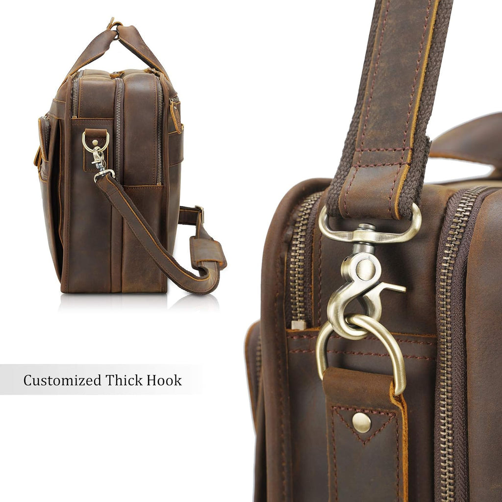 Polare 18.5' Full Grain Leather Laptop Briefcase Messenger Bag Tote For Men Large Fits 17.3' Laptop