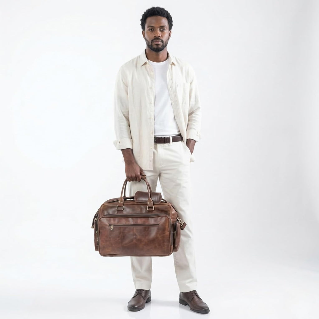 Handmade World Full Grain Leather Briefcase for Men – Large Brown Laptop Bag Fits Up to 19 Inch, Executive Office Work Bag