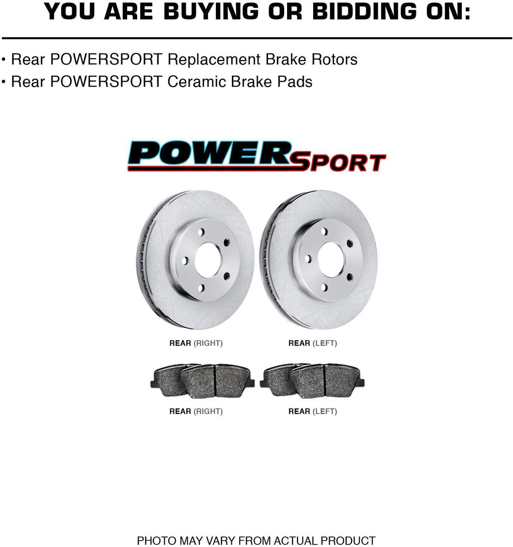 PowerSport Rear Brakes and Rotors Kit |Rear Brake Pads| Brake Rotors and Pads| Ceramic Brake Pads and Rotors |fits 2013-2020 Ford Escape, Fusion; Lincoln MKC, MKZ
