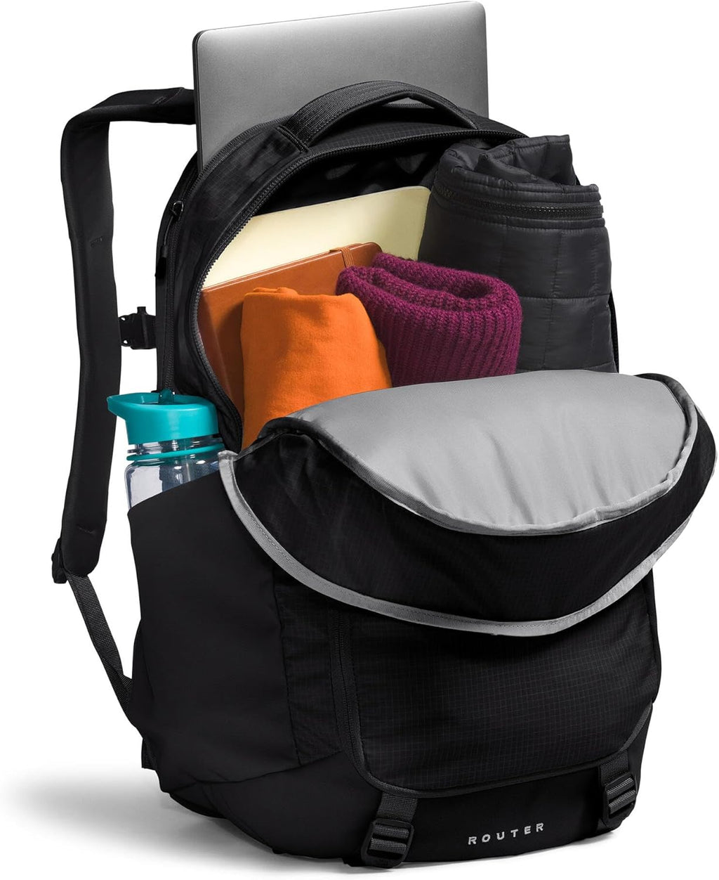The North Face Router Everyday Laptop Backpack - Daypack, Water Repellent, Laptop Sleeve, Reflective Details, TNF Black/TNF Black-NPF, One Size