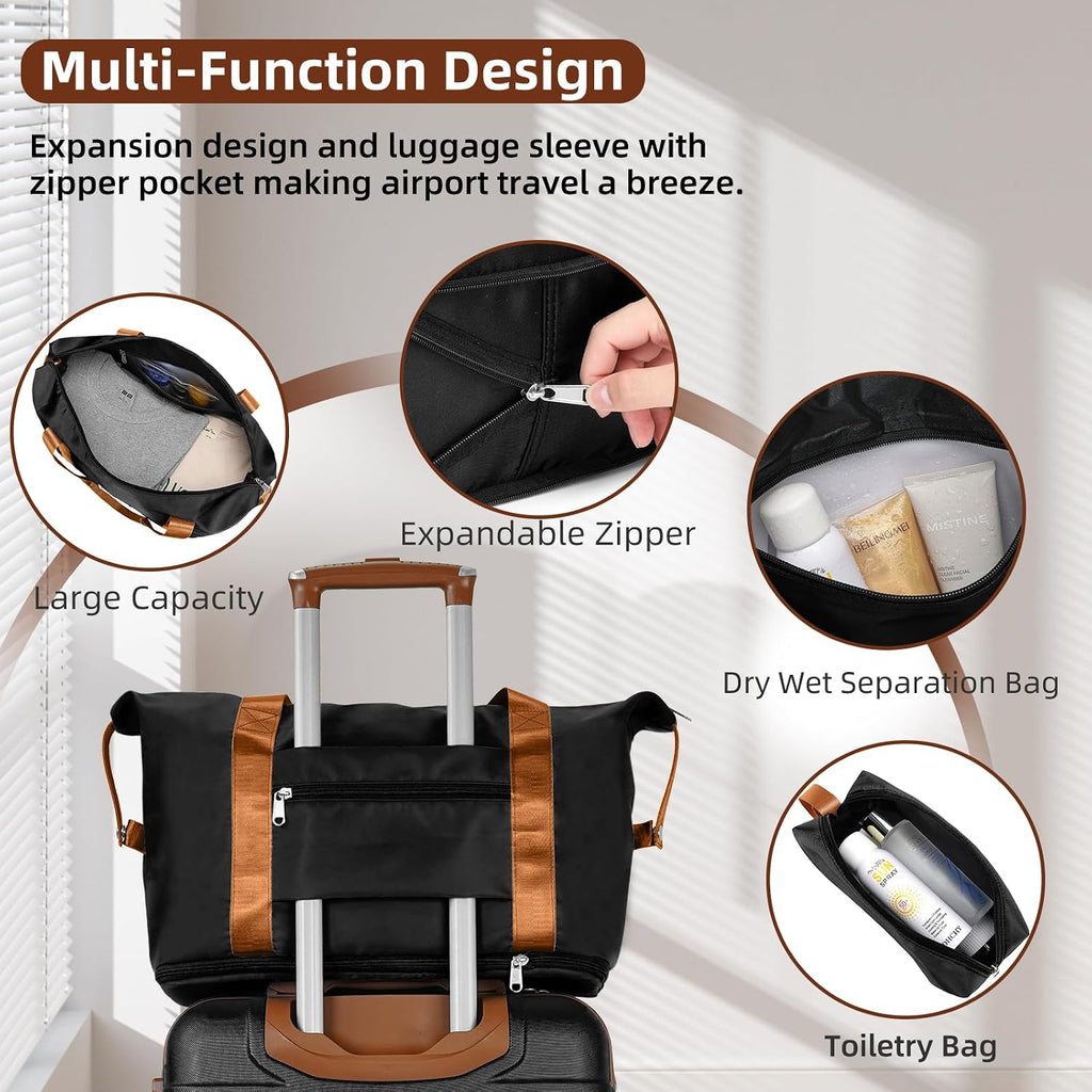 LARVENDER Luggage Sets 6 Piece, Expandable Hardside Carry on Suitcase Set with Spinner Wheels, Lightweight Rolling Luggage Sets for Women with TSA Lock, Black
