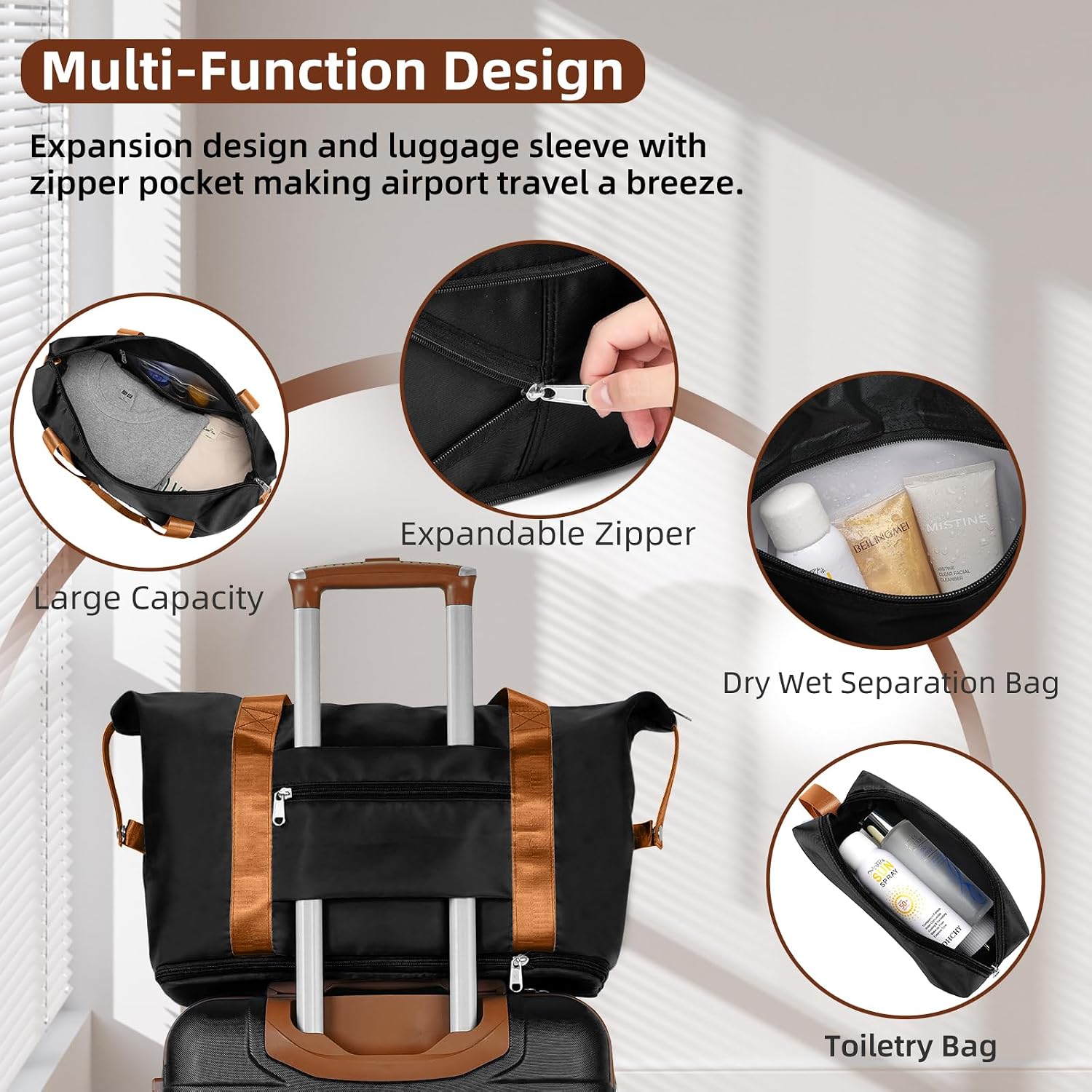 LARVENDER Luggage Sets 6 Piece, Expandable Hardside Carry on Suitcase Set with Spinner Wheels, Lightweight Rolling Luggage Sets for Women with TSA Lock, Black
