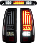LED Tail Light + 3rd Third Brake Light Kit Fit for Chevy Silverado 1500 2500 HD 1999-2002, for GMC Sierra 1500 2500 HD Fleetside 1999-2003, Taillights and High Mount Stop Light, Smoke Lens