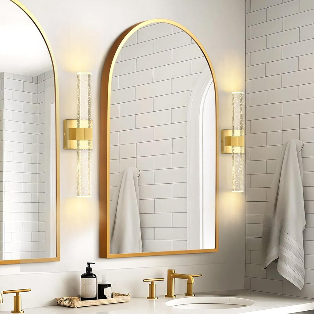 Set of 2 Gold LED Wall Sconce Lights Warm Light Modern Crystal Wall Lights Vanity Lighting Fixtures Sconces for Bathroom Living Room Bedroom Dining Room Hallway