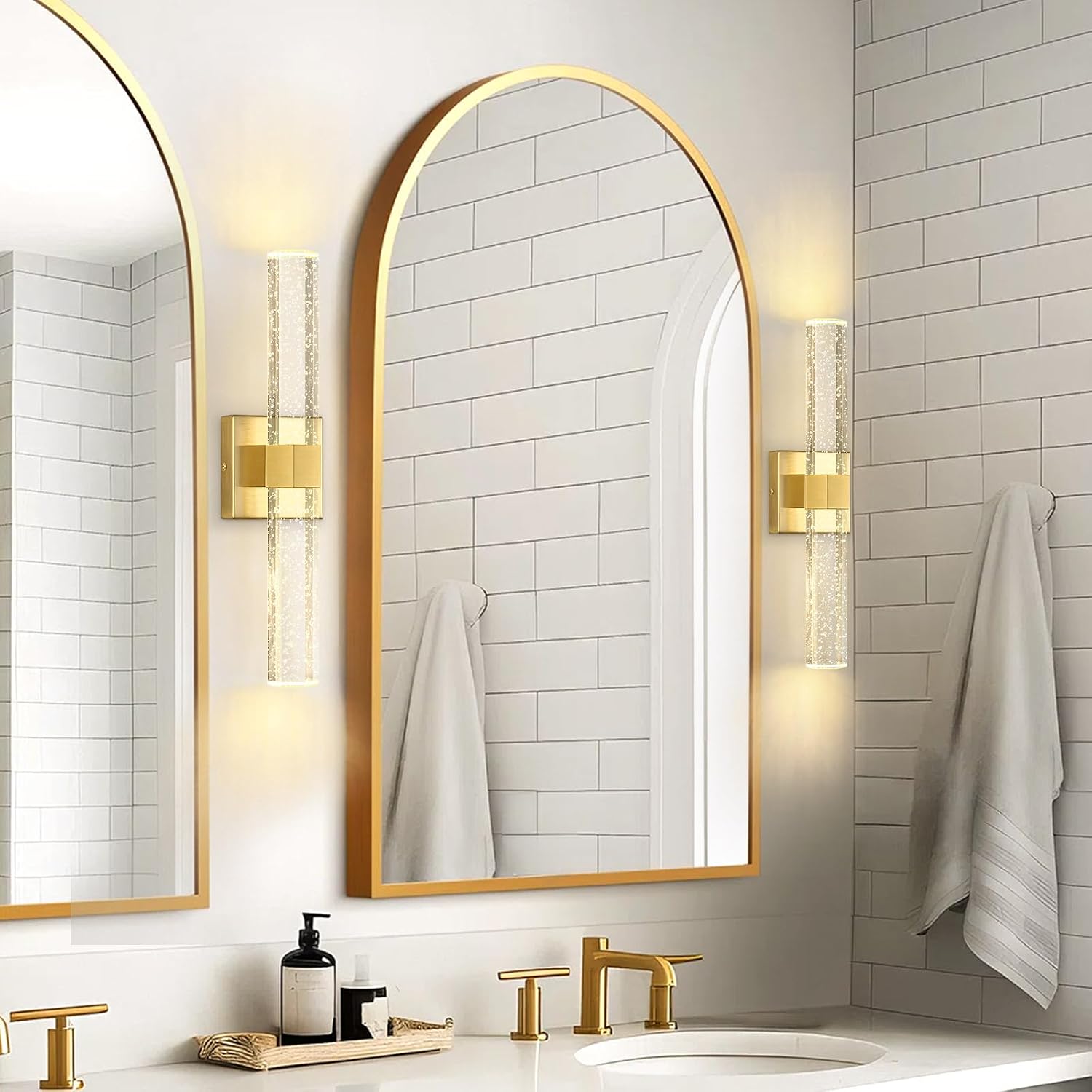 Set of 2 Gold LED Wall Sconce Lights Warm Light Modern Crystal Wall Lights Vanity Lighting Fixtures Sconces for Bathroom Living Room Bedroom Dining Room Hallway