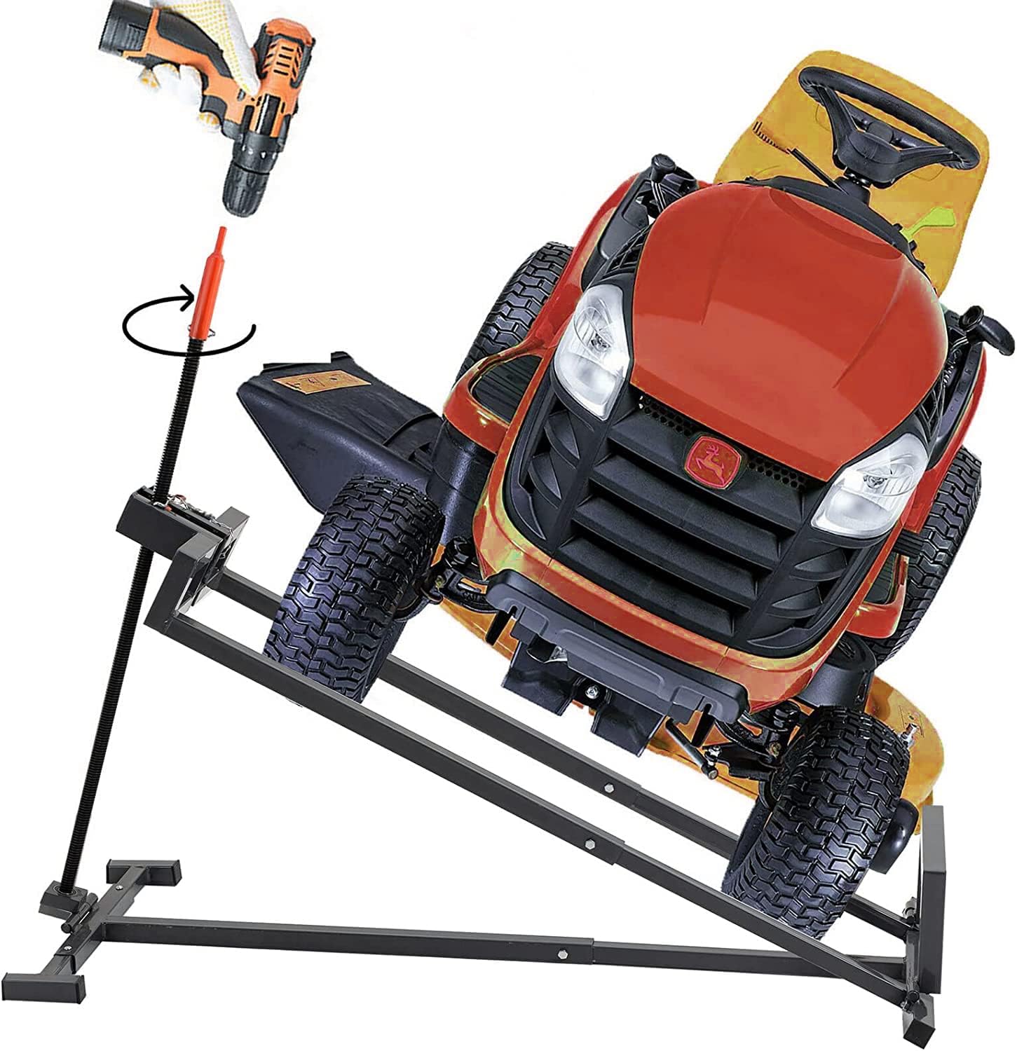 Riding Mower Jack Lawn Tractor Lift 882LBS Capacity Zero Turn Lawn Mower Ramps Lawnmower Maintenance with Manual Handle & Power Tool Extension Handle, Gray