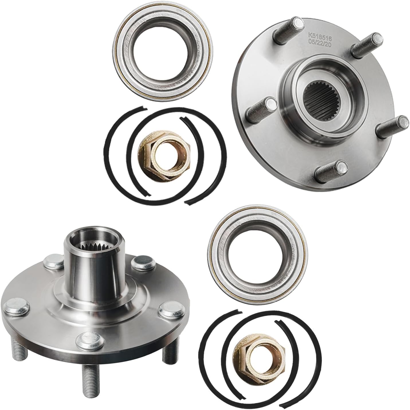 Detroit Axle - Front & Rear Disc Brake Rotors w/Ceramic Brake Pads + Wheel Bearing & Hub Assembly Replacement for 2004 2005 2006 2007 2008 Nissan Maxima - 12 pc Set