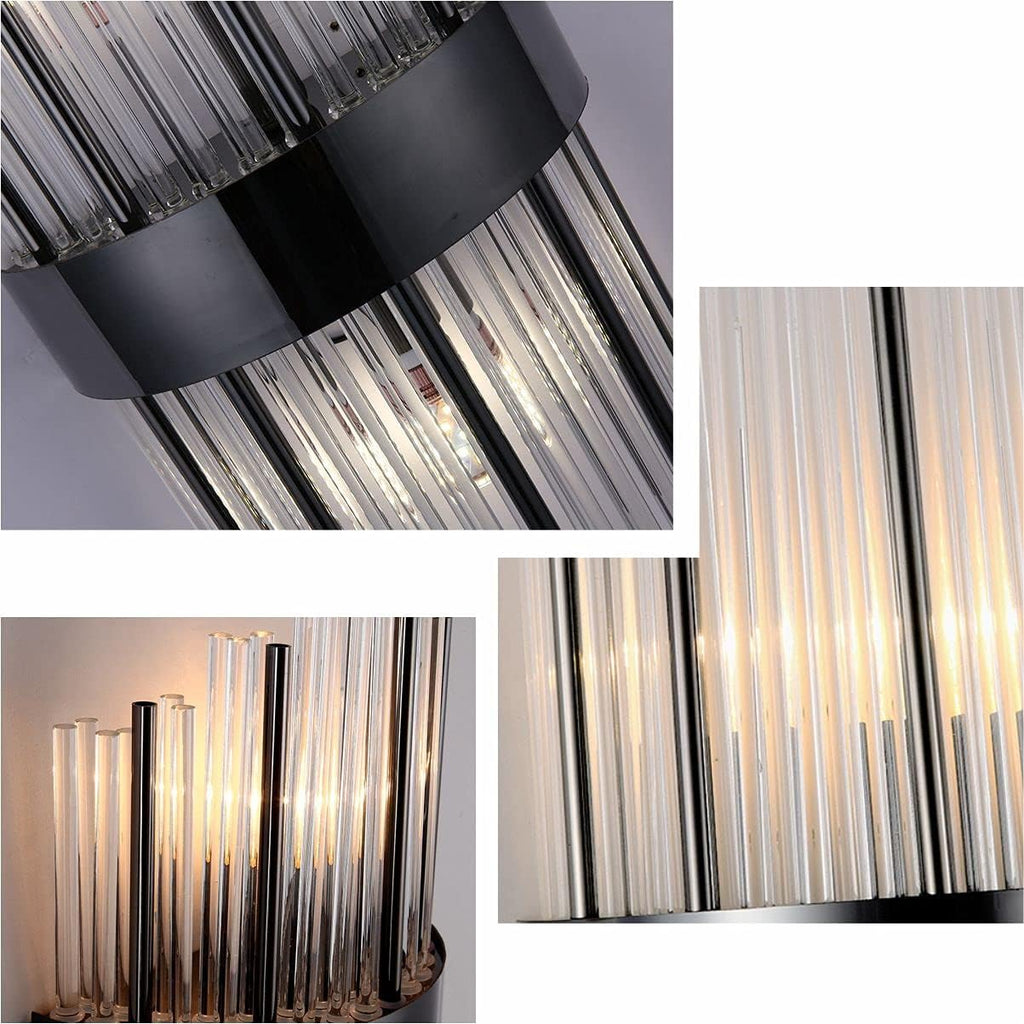 BOKT Modern Wall Mount Lamp 2 Light Fixtures Crystal Wall Sconce Lighting, Elegant Wall Sconces with Brass Base for Bedroom Living Room Bathroom Hallway Entryway Hotel Restaurant (2 Pack Black)