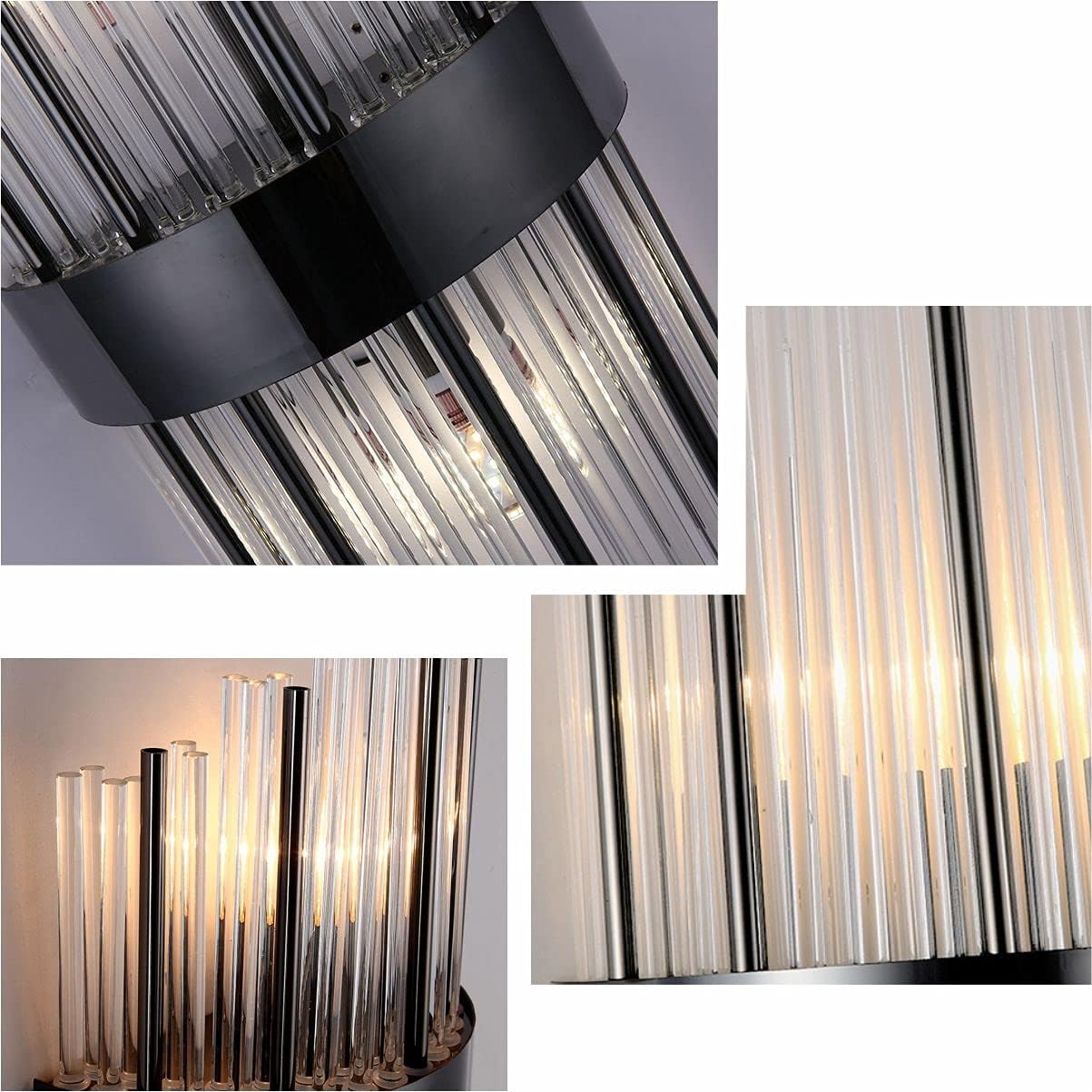 BOKT Modern Wall Mount Lamp 2 Light Fixtures Crystal Wall Sconce Lighting, Elegant Wall Sconces with Brass Base for Bedroom Living Room Bathroom Hallway Entryway Hotel Restaurant (2 Pack Black)