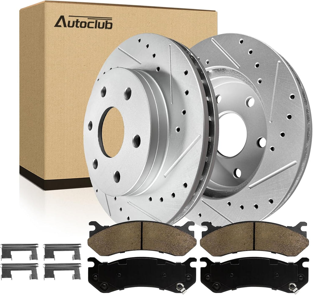AUTOCLUB Front Brake Kit, for 1999-2002 2003 2004 2005 2006 Chevy Silverado 1500 Brake Pads and Rotors, for Avalanche Suburban GMC Sierra Yukon XL 1500 Brakes, Drilled Slotted Replacement 12.01' Front