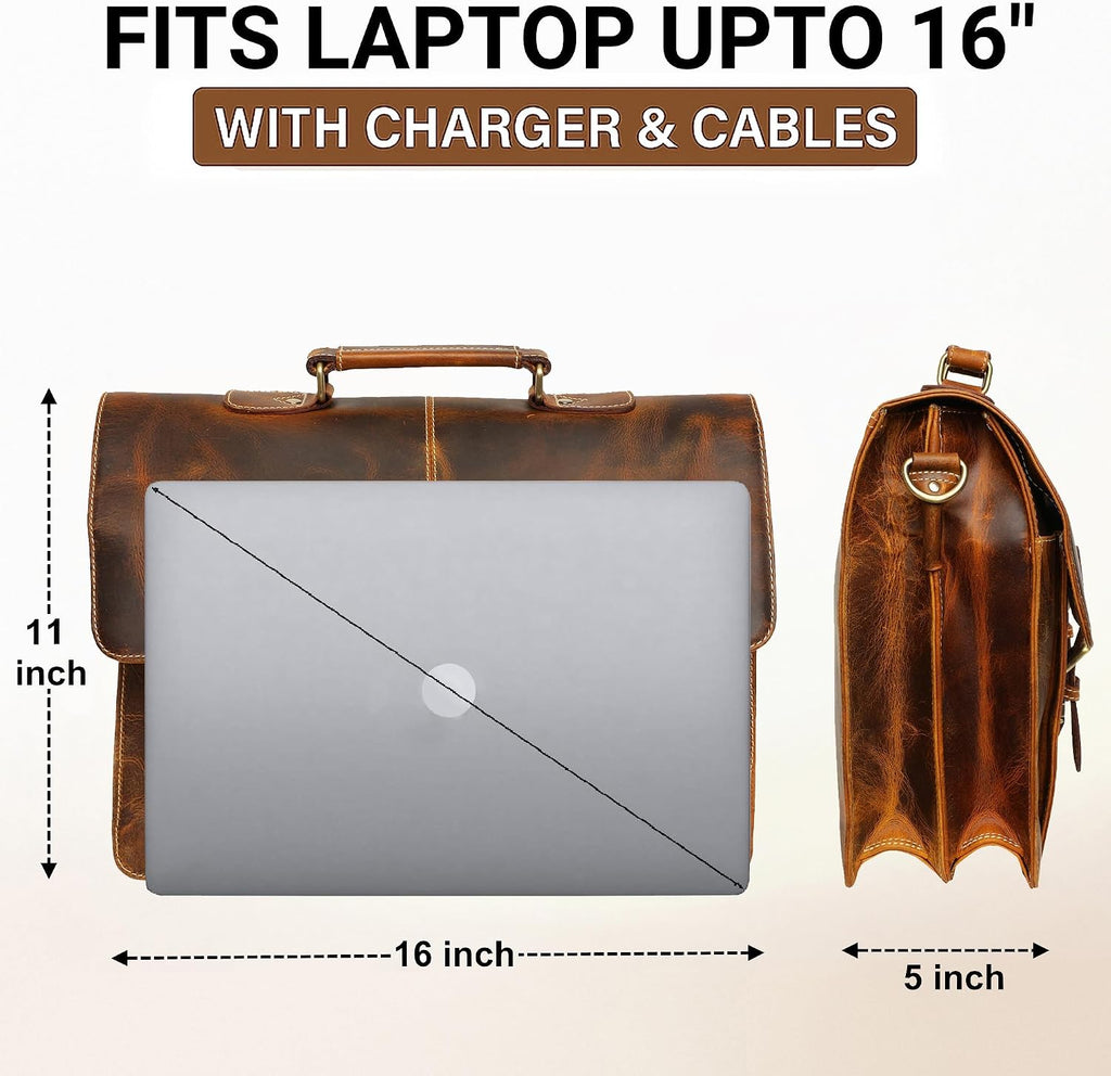 RUSTIC TOWN Handmade Leather Shoulder Briefcase Messenger Bag Mens 16 inch Laptop Satchel