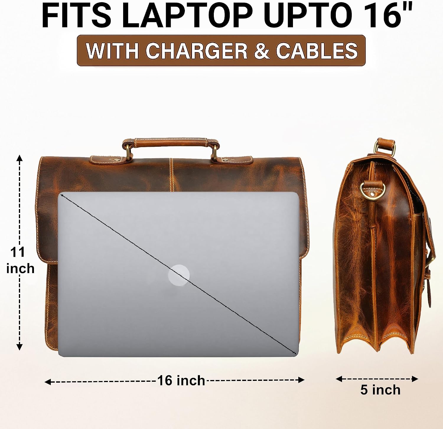 RUSTIC TOWN Handmade Leather Shoulder Briefcase Messenger Bag Mens 16 inch Laptop Satchel