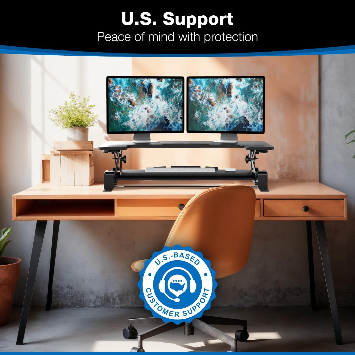 Mount-It! Standing Desk Converter - Height Adjustable Stand Up Desk with Gas Spring Riser - Wide 36 Inch Sit Stand Workstation Fits Dual Monitors – Black (MI-7926)