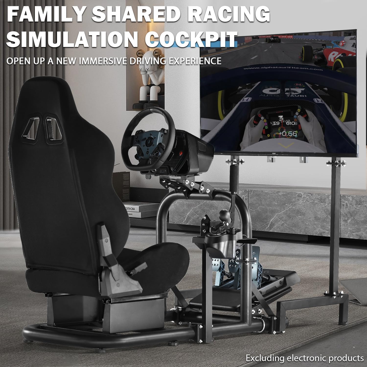 Anman Racing Simulator Cockpit with Monitor Stand and Seat Fit for Logitech G29 G920 G923, for Thrustmaster T248 T300, for Fanatec CSL DD, for Moza Wheel Shifter Pedals NOT Included