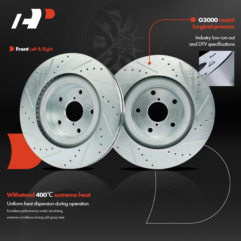 A-Premium 12.40 inch (315mm) Front Drilled and Slotted Disc Brake Rotors + Ceramic Pads Kit Compatible with Select Subaru Models - Forester 2019 2020 2021, 6-PC Set