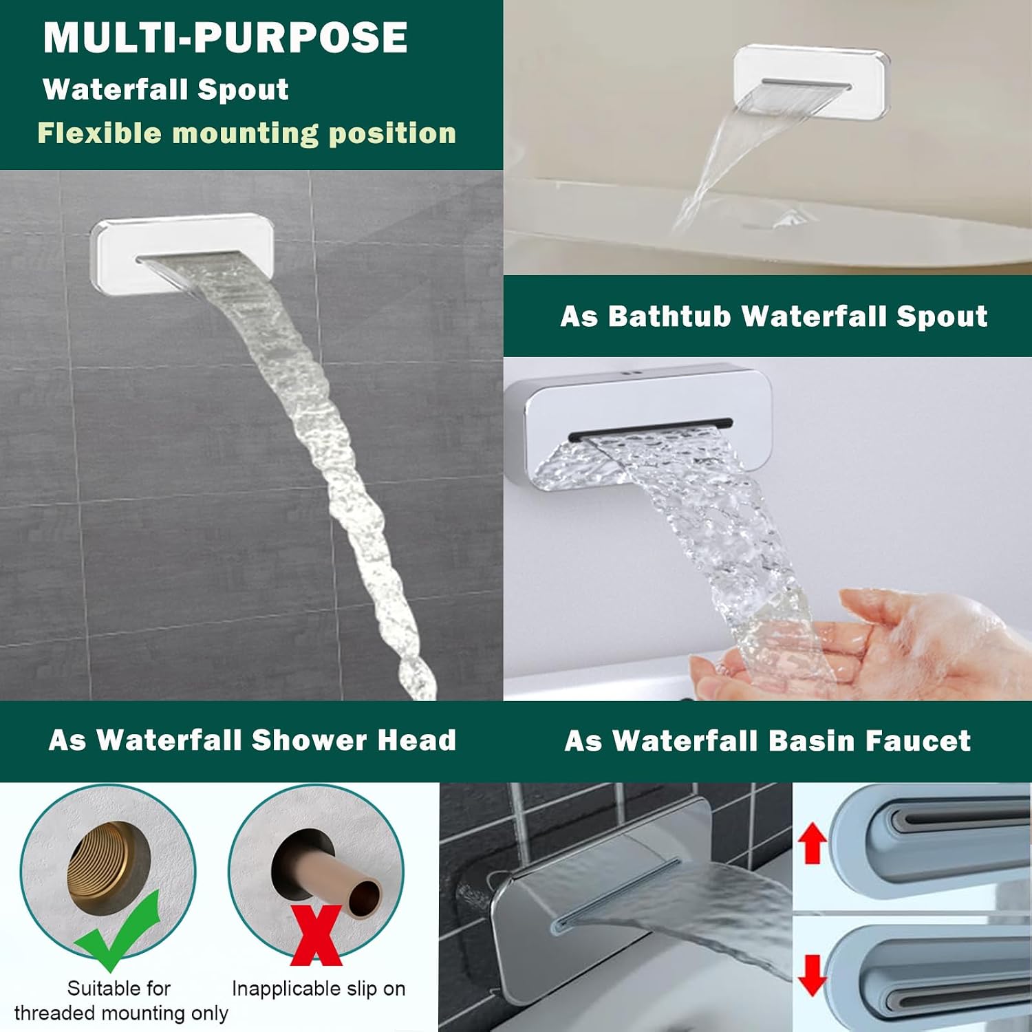 Ceiling Full Body Shower Set Chrome Digital Display Shower Faucet Set With Waterfall Tub Spout Dual Shower Heads Shower System with 12' & 8' Shower Heads and Handheld Sprayer