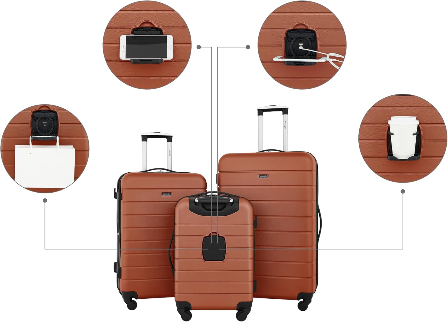 Wrangler Smart Spinner Hardside Luggage, 3 Piece Set, Burnt Orange