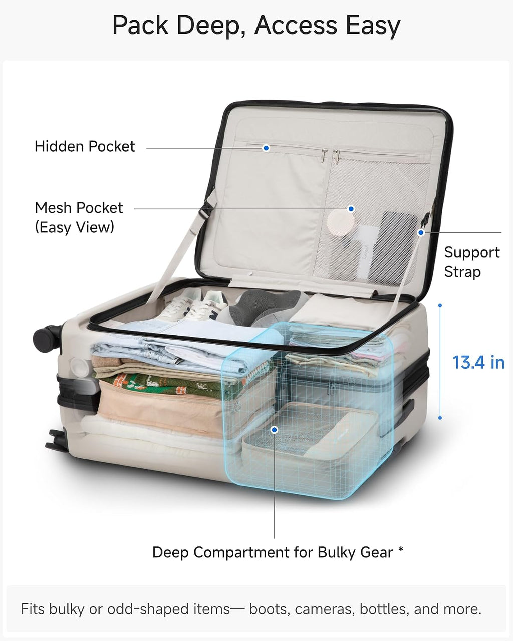 LUGGEX Checked Suitcase Top Opening, Expandable Polycarbonate Hard Shell Suitcase with Wheels (FX-Core, Beige, Bigger 28 Inch, 105L-115L)