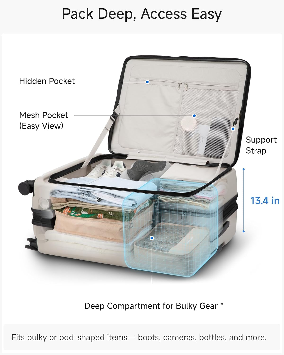 LUGGEX Checked Suitcase Top Opening, Expandable Polycarbonate Hard Shell Suitcase with Wheels (FX-Core, Beige, Bigger 28 Inch, 105L-115L)