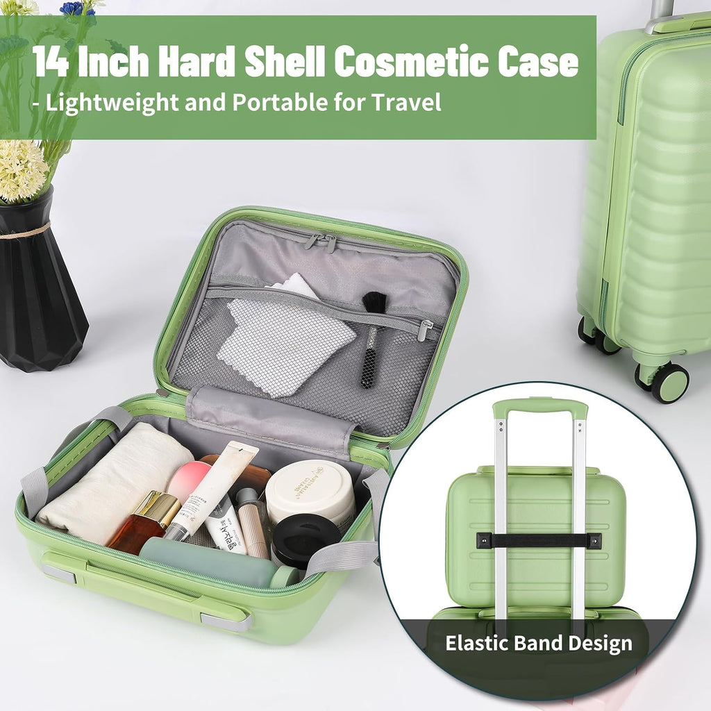 WireHot 5-Piece Luggage Set, Lightweight ABS+PC Hard Shell Suitcase with YKK Zipper & TSA Lock for Family, Avocado Green, 14in/18in/20in/24in/28in