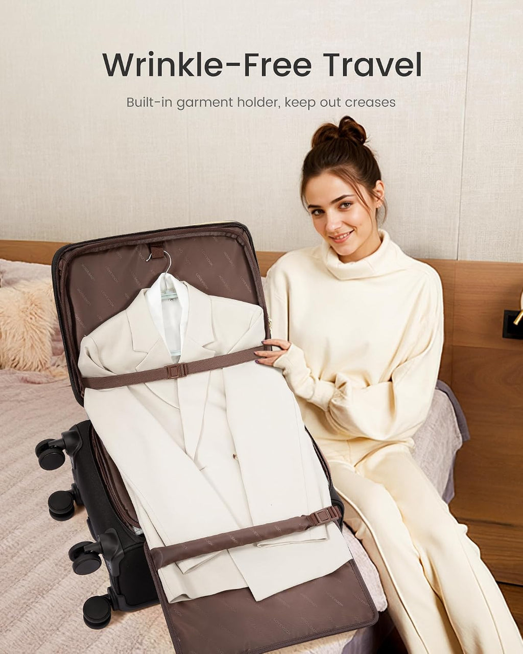 LOVEVOOK Carry on Luggage Airline Approved with Garment Bag & Spinner Wheels, 26.5 Inch Large Rolling Suitcase with TSA Lock, Softside Lightweight Underseat Carryon Luggage for Women Travel, 3Pcs